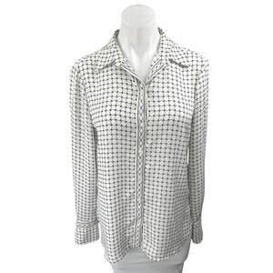 Max Studio Women's White Black Geometric Print Long Sleeve Button Up Shirt Top S